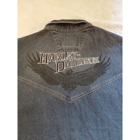Harley Davidson Sleeveless Distressed Denim Button Shirt Vest Men's Size Large - Picture 5 of 8